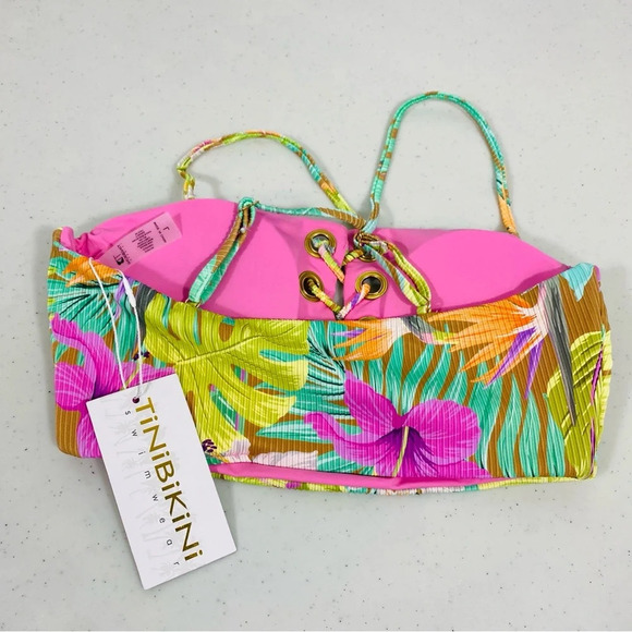 Tinibikini Women Swimsuit 2 pc Pink Floral Summer Vacation Beach Bathing Suit L - Picture 4 of 7